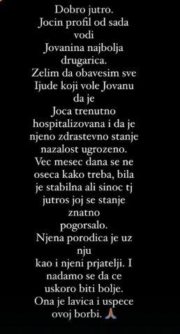 Zdravlje Jovane Cvijanović je ugroženo, nije pri svesti